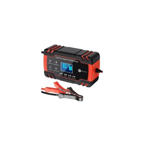 Caricabatterie intelligente 12V/24V 8A, mantenitore di batteria e funzione di riparazione automatica portatile con display LCD, per auto, moto, camion, AGM, gel, umido, SLA (nero-rosso) (1/5)