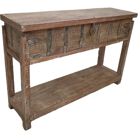 Recibidor de madera acabado artesanal marrón 144x39x93h cm