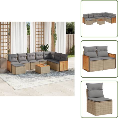 9-tlg. Garten-Sofagarnitur mit Kissen Beige Poly Rattan - Gartenmöbel Set - Rattan Möbel - Outdoor Möbel - Lounge Set - Esstisch Set (1/5)