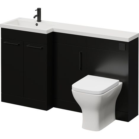 Napoli 390 Matt Black 1500mm 3 Door Vanity Unit Toilet Suite with Left Hand Square Lucia Basin - 1500mm - Matt Black 160mm HandleWith Kingston Toilet Pan and Seat