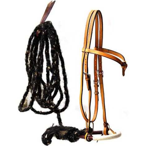 Set bosal in cuoio e rawhide e mecate in crine completo di testiera in cuoio