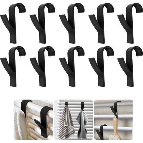 Handtuchhaken (Handtuchwärmer) fürs Badezimmer, passend für alle Standardheizkörper, schwarz, 10er-Packung (1/5)