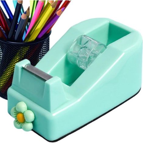 Dispensador de cinta adhesiva de escritorio, Soporte para rollo, Base estable antideslizante, Tamaño compacto, Estampado floral (1/5)