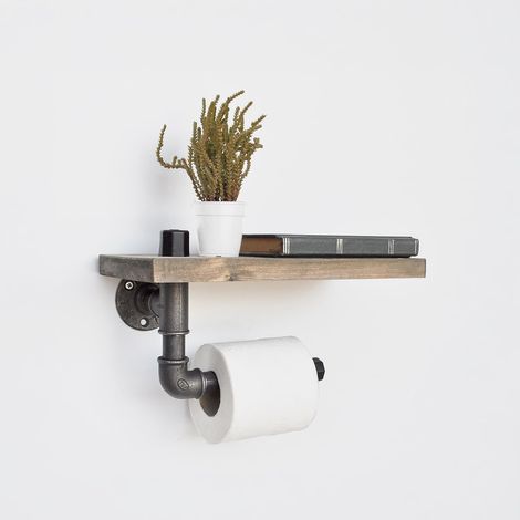 Mensola a tubo, mensola da parete, stile industriale Shelf Nero Noce (1/4)