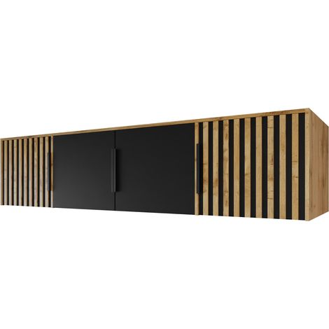 Aparador Enolevo 107, Roble wotan + Negro, 45x196cm, Número de puertas: 058cm, Aglomerado laminado (1/4)