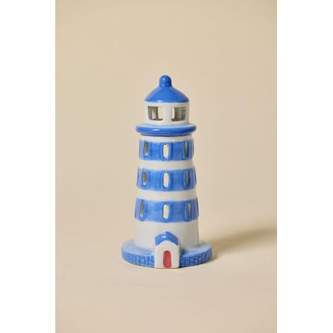 Faro Porta Incenso e Tea Light Casa in Ceramica Blu Bianco Paddywax