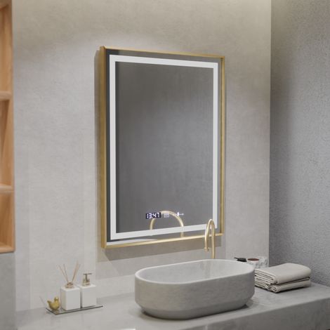 Miroir LED 60x80 Desembuage Horloge et Thermometre Gradable (1/5)