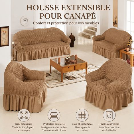 Housse de canapé d'angle extensible gaufrée avec jupe 3 places et méridienne Gris égyptien réf 8234 36 × 25 × 20 cm 2,2 kg – Livraison gratuite