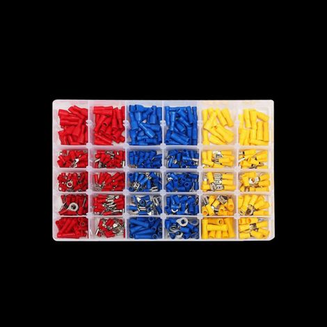 Lot de 480 cosses électriques – 30 types : rondes, plates, œillet – Cuivre étamé, isolant PVC – Pour câblage automobile et industriel - 480pcs