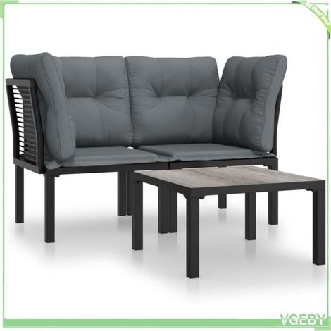 Ensemble de salon de jardin 3 pièces - FAF EICY - 3187730 - Résine tressée - Acier enduit de poudre - Noir/gris (1/5)