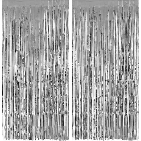 Rideau Métallique,2 pièces 1m x 2m Scintilnts Argent Franges en Aluminium,Facile à Installer,Rideaux Franges A 2p KIT DE DECORATION (1/5)