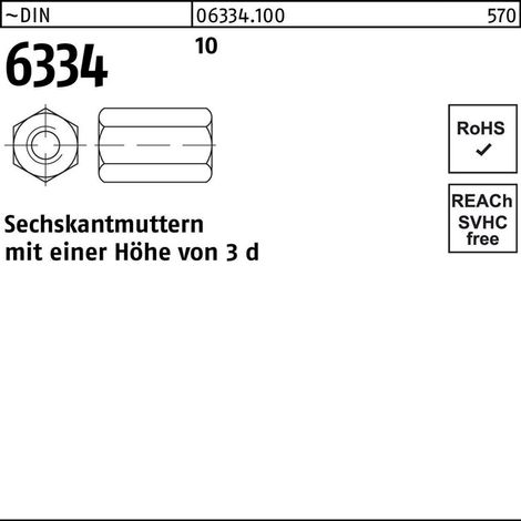 Sechskantmutter DIN 6334 M 24 x 3 Stahl blank 10 Stk (1/2)