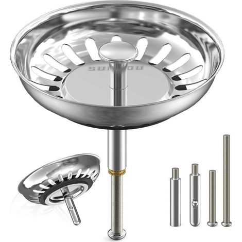 Ensemble de bonde d'évier anti-obstruction en acier inoxydable 79 mm – 2 goujons réglables + 1 goujon en acier inoxydable – Universel et robuste (1/4)