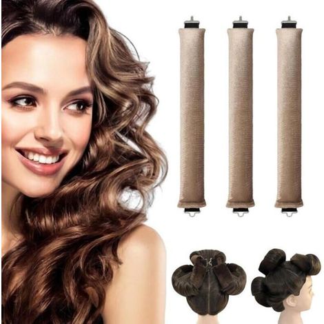 FER A BOUCLER 3 bigoudis flexibles sans chaleur pour la nuit - avec crochet, tous types de cheveux (3 pièces - Kaki)