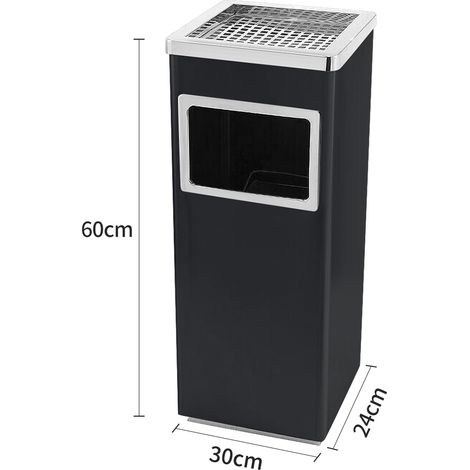 Cenicero cuadrado de metal de 48 l con acabado antracita. Cenicero de exterior con cubo de basura y cubo interior, ideal para hoteles, jardines, exteriores y supermercados - Negro (1/4)