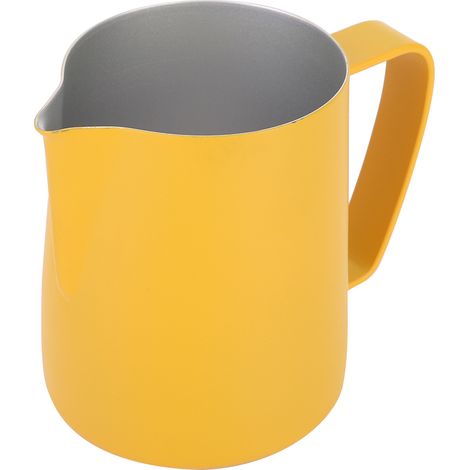 Pichet à lait en acier inoxydable 600 ml pour mousser le lait, idéal pour la préparation de latte art à domicile ou en café (jaune) (1/5)