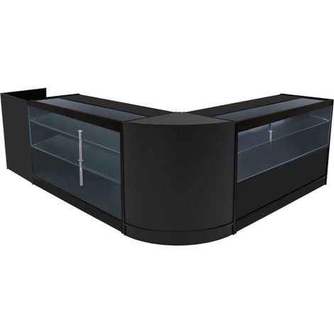 Comptoirs de Vente en MDF Noir à LED Blancs Ensemble Vega CM60 TB60 1500 C1500 3 Unités de Rangement Étagères Internes Portes Coulissantes Verouillables Réception Bureau Vêtements [Clés INCLUS] (1/5)