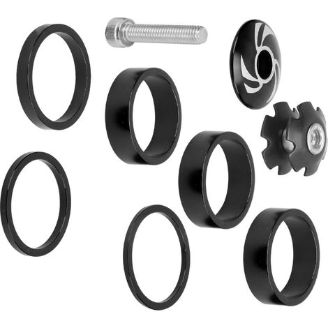 6 Spacers de direction en aluminium noir pour VTT, entretoises de potence pour vélo tout-terrain (1/5)