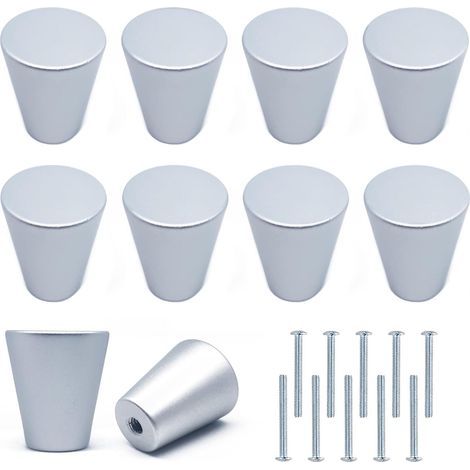 10 pcs Boutons de Tiroir en Métal Argent, Poignées de Tiroir Rondes en Argent, Boutons d'Armoire en Aluminium avec Vis, pour Tiroirs, Armoires, Étagères, Portes de Garde-Robe (1/5)