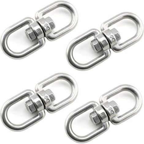 Crochets pivotants suspendus en acier inoxydable 304 – Lot de 4, fixation M8 à double extrémité pour balançoires, fauteuils suspendus et sacs de sable