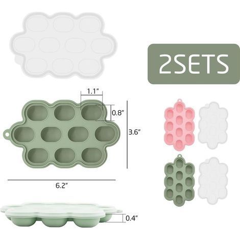 Lot de 2 bacs à glaçons, récipients pour bouillie congelée, bac à glace, moule à glaçons en silicone, moule à glace avec couvercle (1/4)