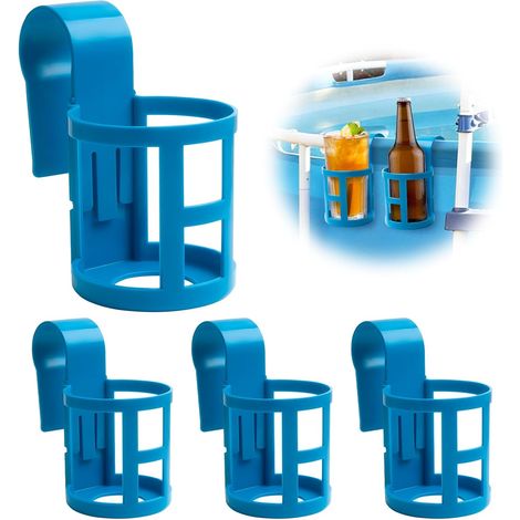 Lot de 4 Porte Gobelet Piscine, Porte-Bières au Bord de la Piscine, Porte-Gobelet Multifonctionnel Suspendu en Plastique, pour Boissons, Bière et Objets, sans Déversement (Bleu) (1/5)