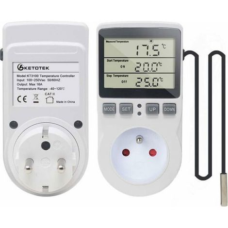 1 Prise thermostat 220V,Contrôle précis,Écran LCD,Sonde,Chauffage et refroidissement (1/4)