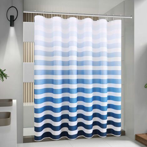 Rideau de douche 180 x 180 cm rideau de douche à rayures bleues rideau de douche en polyester imprimé imperméable (1/5)
