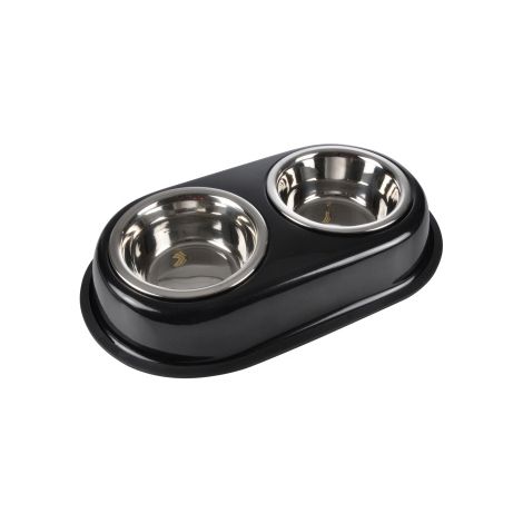 Gamelle pour chien double, acier inoxydable, Ø 14 cm, noir (1/3)
