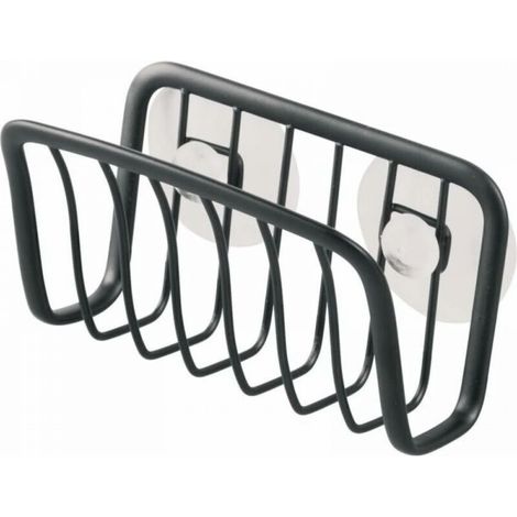 Porte-éponge à ventouse (noir), petit organiseur d'évier en métal pour éponges et spatules (1/5)