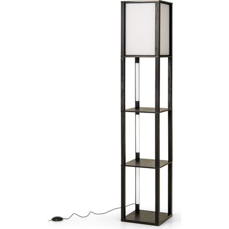 Lámpara de pie con estantes 29 x 29 x 163 cm iluminación regulable ambiente acogedor estilo moderno MDF negro 200012302