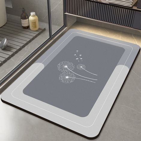 Tapis de salle de bain, tapis antidérapant à séchage rapide, tapis de salle d'eau, gris