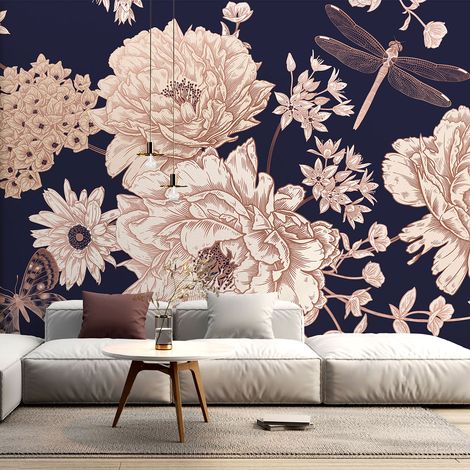 Papier peint panoramique - Fleurs Libellule - 260 cm x 173 cm (1/4)