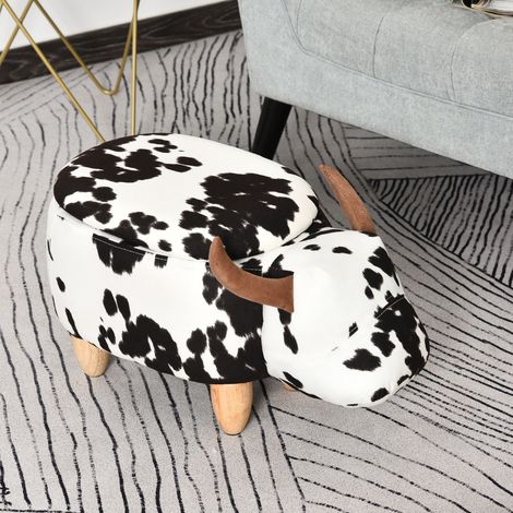 Puf con almacenaje con forma de vaca, 62 x 35 x 36 cm, negro y blanco, hasta 120 kg HAVRYA (1/3)