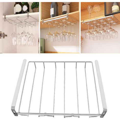 Porte-verres à vin en acier inoxydable sans perçage, range-verres à placer sous un meuble pour ranger les verres à vin à la maison (1/5)