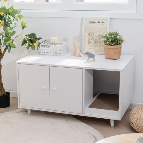 Mesa auxiliar y mueble para gatos 2 en 1 con rascador arenero para gatos 90 x 50 x 50 cm mesa de centro blanca