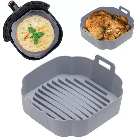 Hochwertiges quadratisches Silikon-Backblech für Airfryer XL, Grau (18 cm) - Airfryer-Zubehör - Silikon-Airfryer-Behälter - Silikon-Airfryer-Backpapier - Airfryer-Backpapier XL (1/5)
