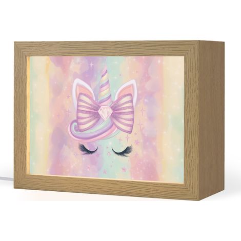 LAMPE DE CHEVET POUR ENFANT Licorne - Paillettes - Arc-en-ciel - Pastel 20x15 cm