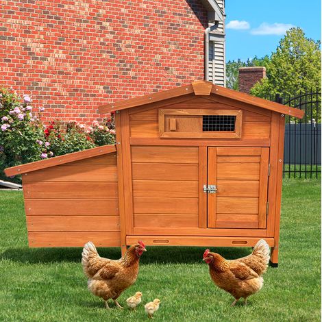 Pollaio rialzato in legno con nido sopraelevato, 104,5 x 52 x 71,3 cm, dorato, OKWISH (1/5)