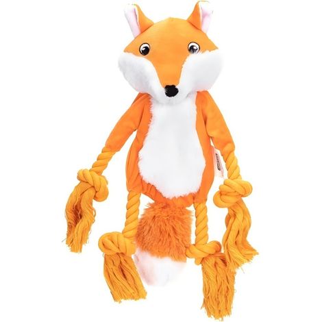 Peluche en forme de renard pour chiens, avec des cordes en coton et des effets sonores. (1/3)