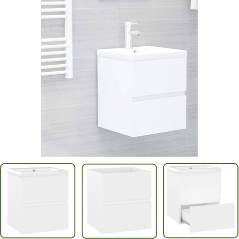 The Living Store Armoire d'évier avec lavabo intégré Blanc Aggloméré - Meuble De Salle De Bain - Meuble Vasque - Lavabo Intégré - Armoire D'évier - Salle De Bain (1/5)