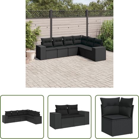 vidaXL Canapé en résine - Salon de jardin 6 pcs avec coussins noir résine tressée (1/5)