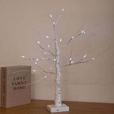 60cm Battery Powered Light Up Christmas Birch Tree with 24 White LEDs (1/5)