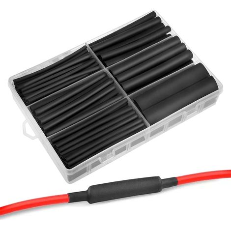 180 Stück Schrumpfschlauch Set, 3:1 Schrumpfverbinder Wasserdicht Schrumpfschläuche Schwarz, 7 Größen Schrumpfschlauch-Kabelmuffe für Elektrische Isolierung und Kabel Reparaturen (1/5)
