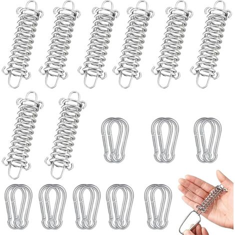 Set di 8 molle di tensione in acciaio inox con ganci, molle di tensione, con 16 moschettoni, kit di fissaggio per vele ombreggianti ad alta resistenza, adatto per tende e verande (1/5)