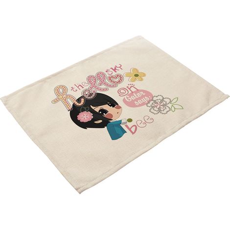 Tapis De Table En Coton Et Lin - Imprimé Dessin Animé Fille Et Chien - Pour Cuisine Et Salle À Manger - Lot De 1 (1/2)