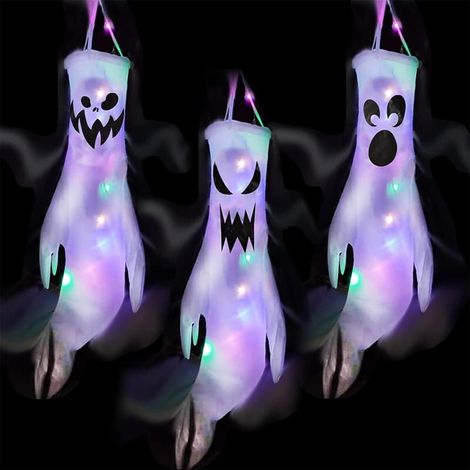Guirlandes lumineuses fantômes LED pour Halloween - Décorations fantômes suspendues avec lumières LED colorées, idéales pour les jardins et les fêtes (1/5)