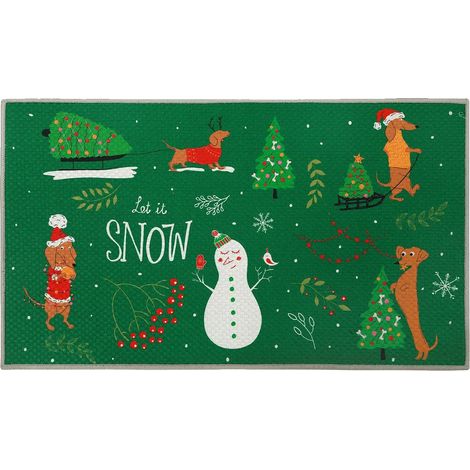 Felpudo con base antideslizante, diseño navideño festivo, color verde. (1/2)