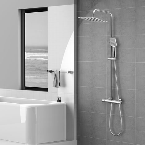 Colonne de douche avec thermostat – Pommeau pluie 10 pouces, inox 304, set complet réglable pour salle de bain (1/5)