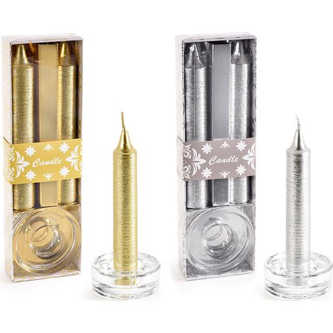 Confezione regalo di Natale con 2 candele e portacandela tondo in vetro, set da 8 pezzi, Portacandela: Ø5,5cmx2H